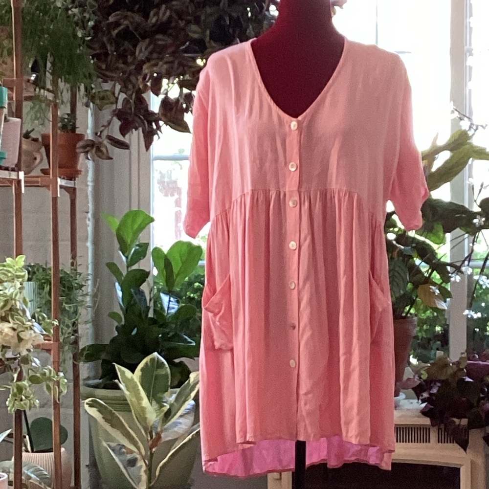 Pink Button-Down Women's Top/ mini dress